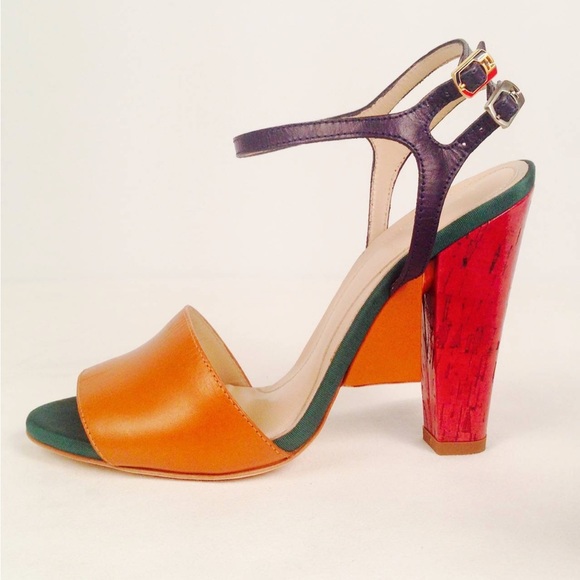 Fendi Olive Faille Color Block Ankle Strap Sandals - Picture 2 of 13